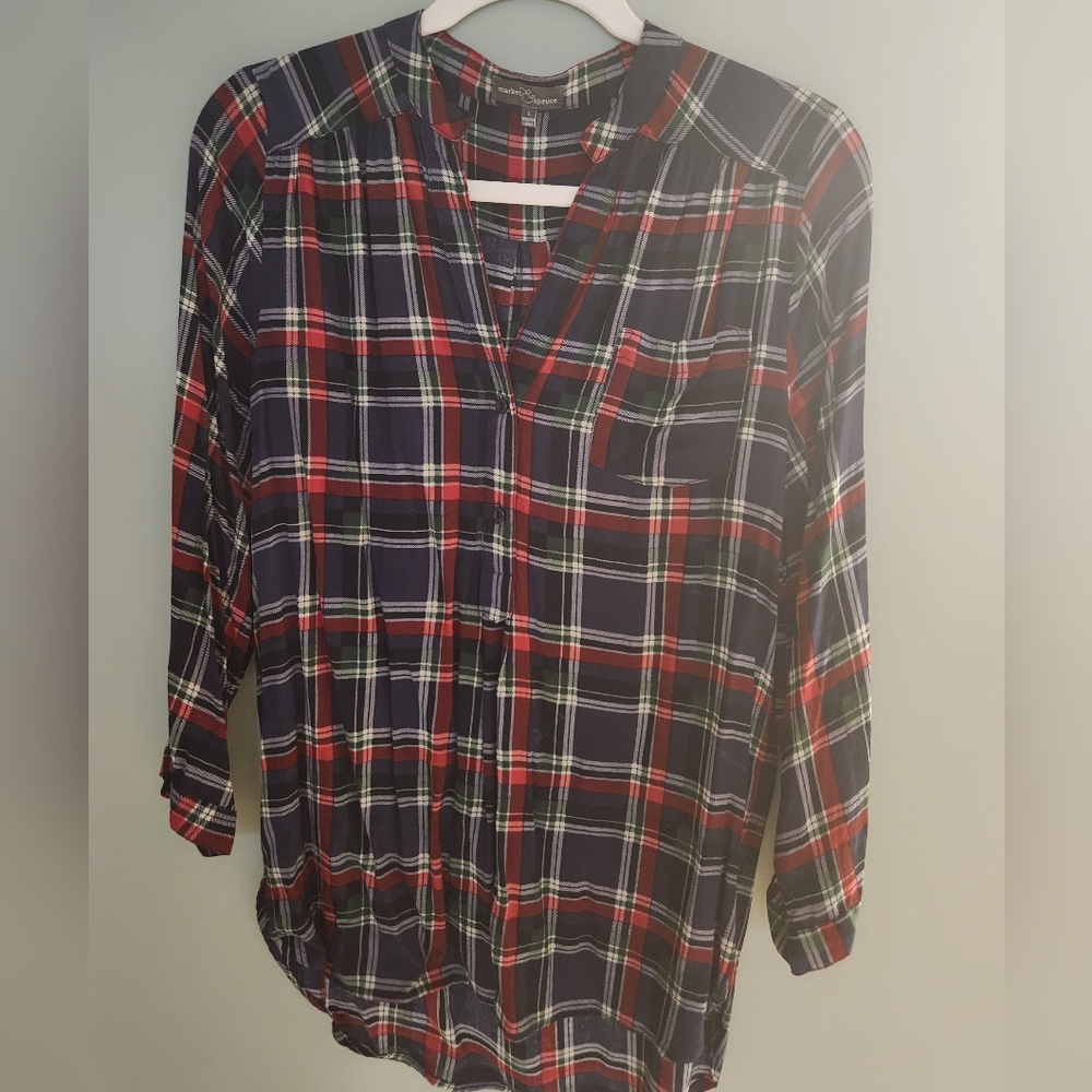 Market & Spruce Plaid Button-Up Top - Red, Green, Blue